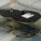 Modern Round Nesting Coffee Table Set – Walnut Wood Top with Gold Metal Frame (Set of 2)