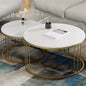 Modern Round Nesting Coffee Table Set – Walnut Wood Top with Gold Metal Frame (Set of 2)