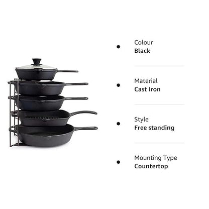 Heavy-Duty Cast Iron Skillet Organizer Rack – Vertical Frying Pan & Cookware Storage Stand