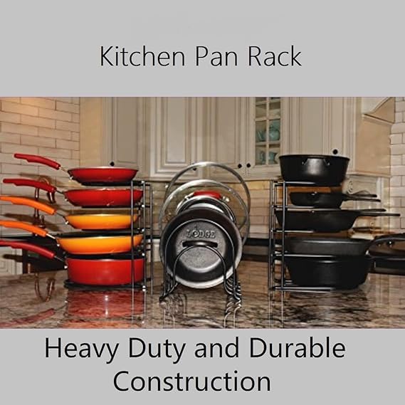 Heavy-Duty Cast Iron Skillet Organizer Rack – Vertical Frying Pan & Cookware Storage Stand