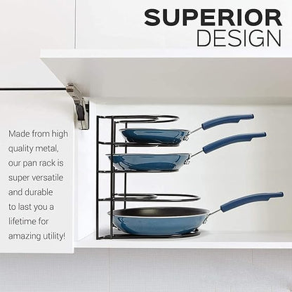 Heavy-Duty Cast Iron Skillet Organizer Rack – Vertical Frying Pan & Cookware Storage Stand