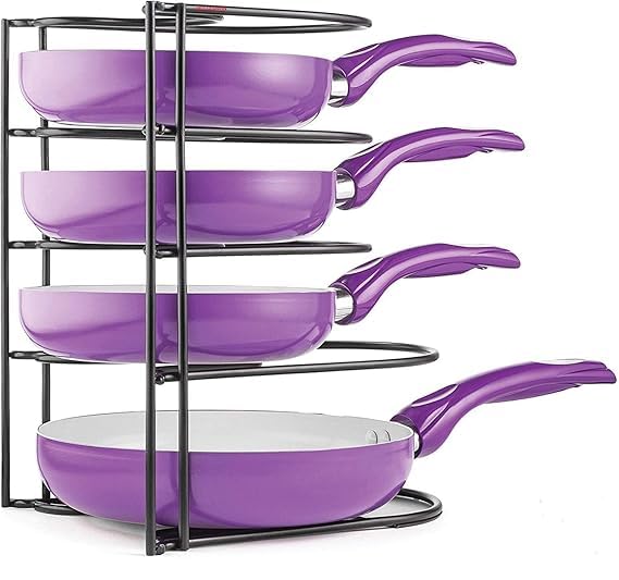 Heavy-Duty Cast Iron Skillet Organizer Rack – Vertical Frying Pan & Cookware Storage Stand