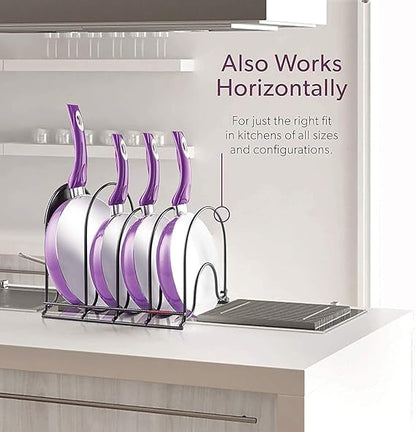 Heavy-Duty Cast Iron Skillet Organizer Rack – Vertical Frying Pan & Cookware Storage Stand