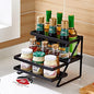2-Tier Kitchen Spice & Condiment Organizer Rack | Countertop Metal Storage Shelf (Black)