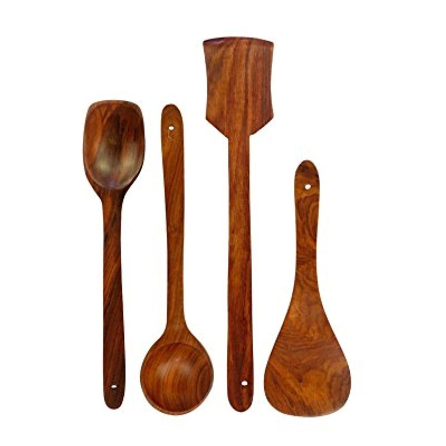 Wooden Cooking Utensils Set (4-Piece) | Natural Wooden Spoon, Ladle & Spatula Set for Kitchen