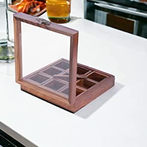Handcrafted Wooden Masala Box with 9 Compartments & Spoon – Traditional Indian Spice Organizer