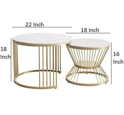 Modern Marble Finish Nesting Coffee Table Set (2 Pcs) – gold Metal Frame Center Tables
