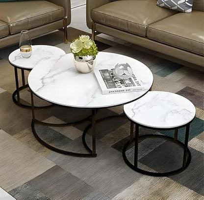 Modern Wooden Nesting Coffee Table Set with Black Metal Frame – Space Saving Living Room Tables (Set of 2)