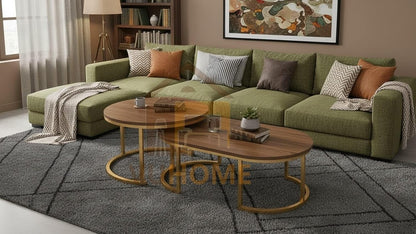 Modern Wooden Nesting Coffee Table Set with Metal Legs – Round Living Room Center Tables (Set of 2)