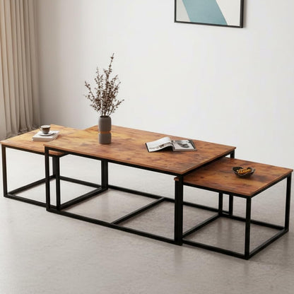Modern Wooden Nesting Coffee Table Set with Metal Frame – Space-Saving Living Room Tables