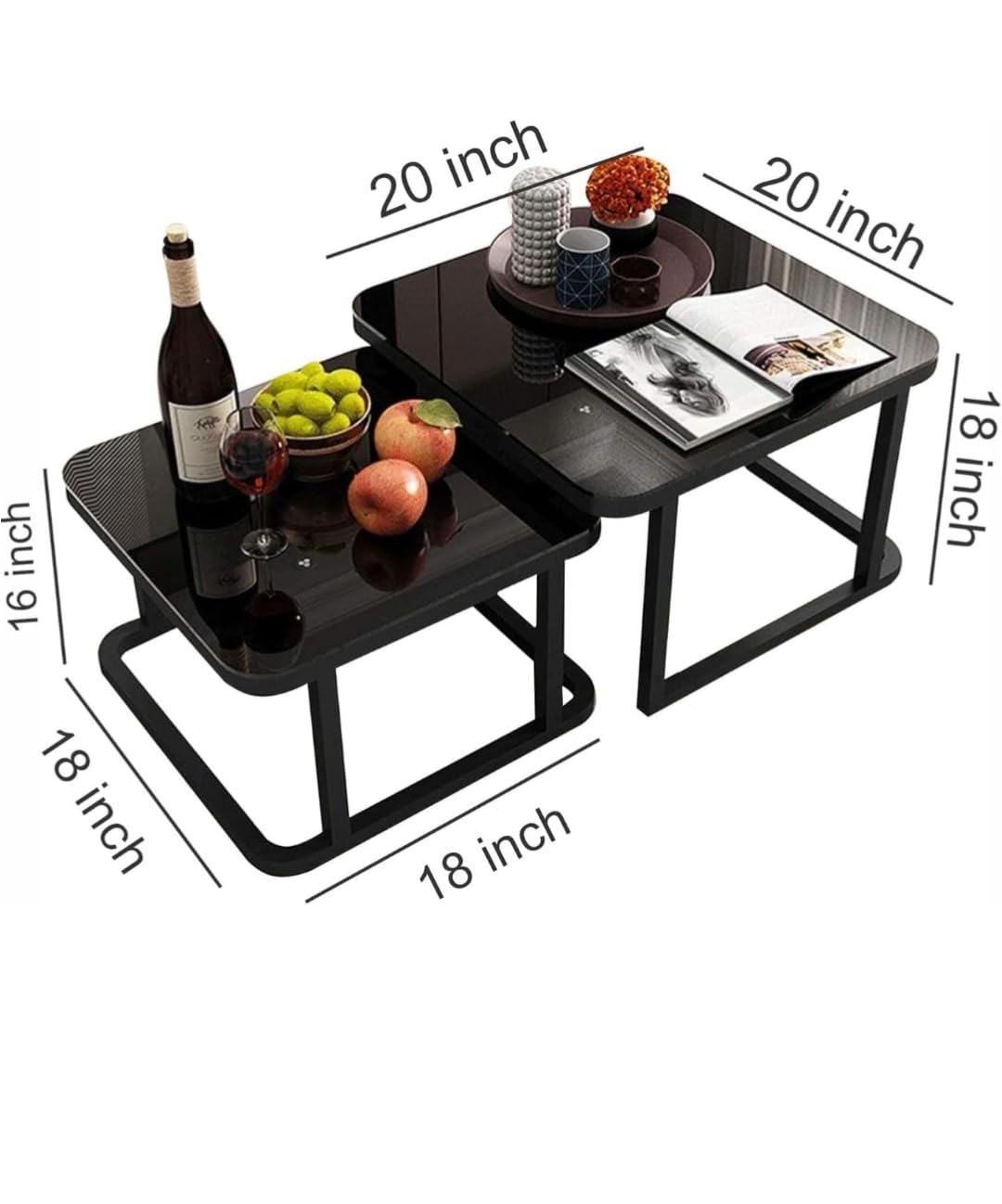 Modern Black Glass Nesting Coffee Table Set | Luxury Center Table for Living Room