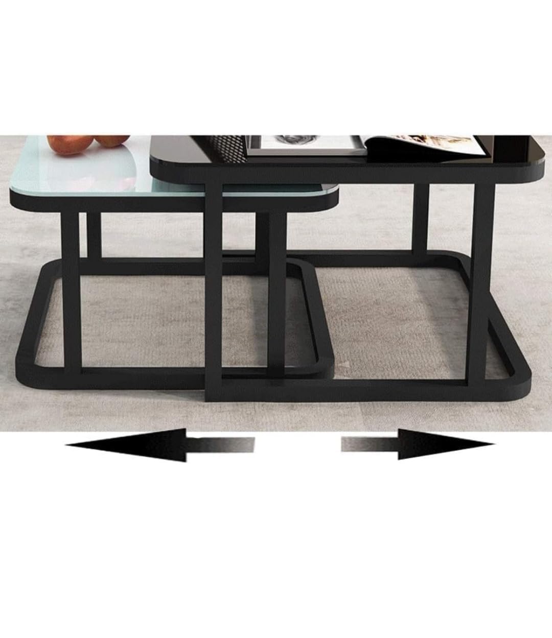 Modern Black Glass Nesting Coffee Table Set | Luxury Center Table for Living Room