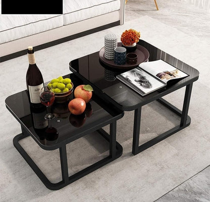 Modern Black Glass Nesting Coffee Table Set | Luxury Center Table for Living Room