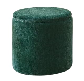 Luxury Velvet Round Ottoman Stool – Soft Upholstered Pouf for Living Room & Bedroom (Emerald Green)