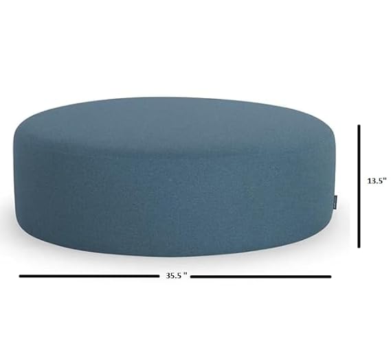 Modern Round Upholstered Ottoman Pouf – Navy Blue Fabric Footrest & Coffee Table