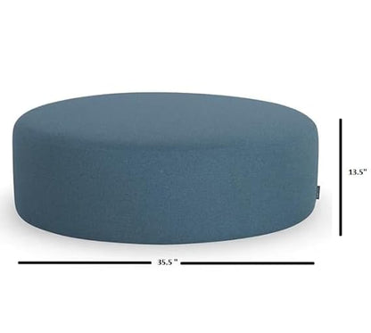 Modern Round Upholstered Ottoman Pouf – Navy Blue Fabric Footrest & Coffee Table