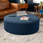 Modern Round Upholstered Ottoman Pouf – Navy Blue Fabric Footrest & Coffee Table