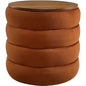 Round Brown Upholstered Ottoman Stool | Modern Cushioned Footrest & Accent Seat