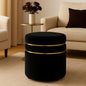 Luxury Velvet Round Ottoman Stool with Gold Accent Band – Multi-Purpose Seating & Footrest