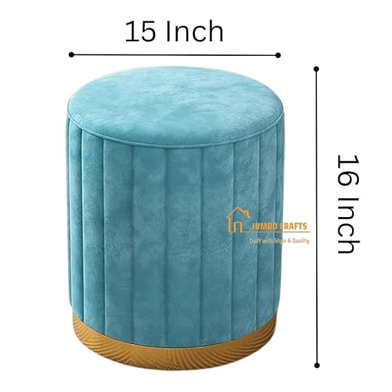 Luxury Velvet Round Ottoman Stool Set (Set of 2) – Modern Upholstered Pouffe with Gold Base