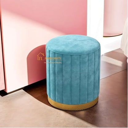 Luxury Grey Velvet Round Ottoman Stool with Gold Base – Modern Upholstered Footrest & Accent Seat