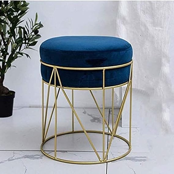 Luxury Velvet Round Ottoman Stool with Gold Metal Base – Modern Accent Seating