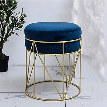 Luxury Velvet Round Ottoman Stool with Gold Metal Base – Modern Accent Seating