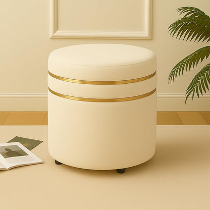Luxury Velvet Round Ottoman Stool with Gold Accent Band – Multi-Purpose Seating & Footrest