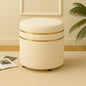 Luxury Velvet Round Ottoman Stool with Gold Accent Band – Multi-Purpose Seating & Footrest