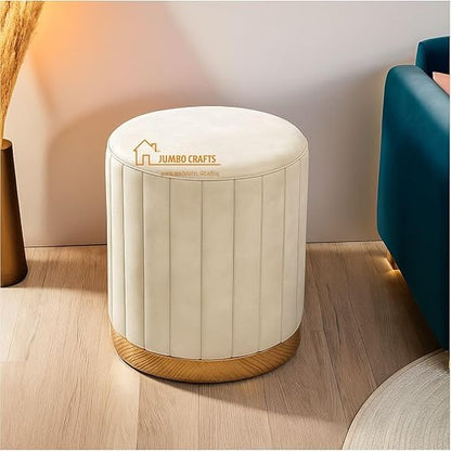 Luxury Grey Velvet Round Ottoman Stool with Gold Base – Modern Upholstered Footrest & Accent Seat