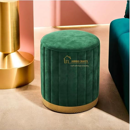 Luxury Grey Velvet Round Ottoman Stool with Gold Base – Modern Upholstered Footrest & Accent Seat