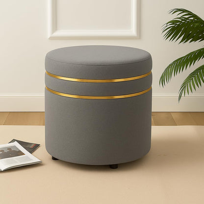 Luxury Velvet Round Ottoman Stool with Gold Accent Band – Multi-Purpose Seating & Footrest