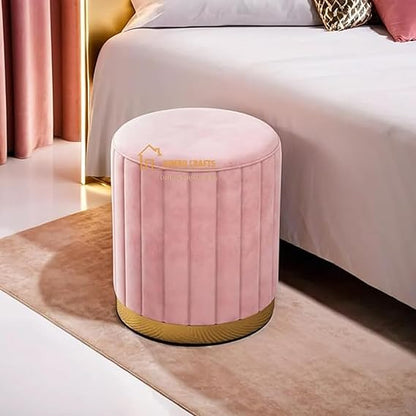 Luxury Grey Velvet Round Ottoman Stool with Gold Base – Modern Upholstered Footrest & Accent Seat