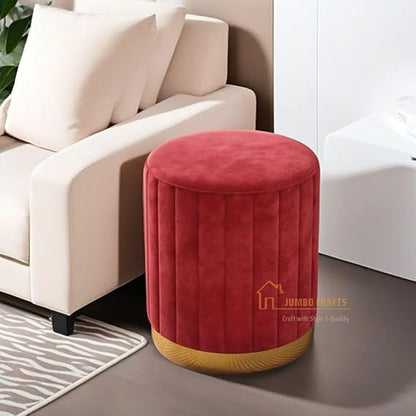 Luxury Grey Velvet Round Ottoman Stool with Gold Base – Modern Upholstered Footrest & Accent Seat