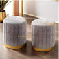 Luxury Velvet Round Ottoman Stool Set (Set of 2) – Modern Upholstered Pouffe with Gold Base