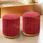 Luxury Velvet Round Ottoman Stool Set (Set of 2) – Modern Upholstered Pouffe with Gold Base