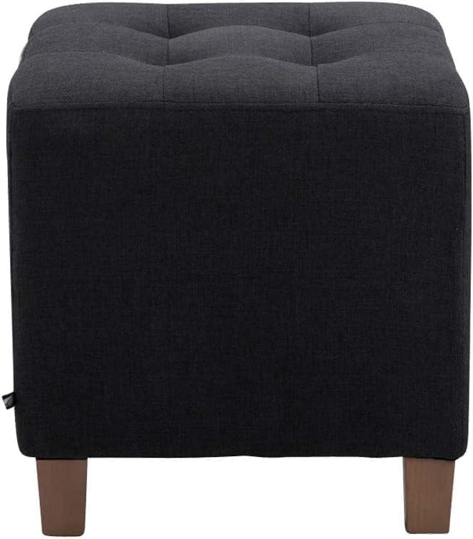 Modern Fabric Upholstered Ottoman Stool with Wooden Legs – Tufted Square Footrest & Extra Seating