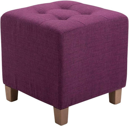 Modern Fabric Upholstered Ottoman Stool with Wooden Legs – Tufted Square Footrest & Extra Seating