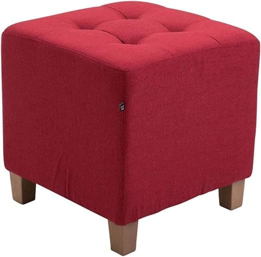 Modern Fabric Upholstered Ottoman Stool with Wooden Legs – Tufted Square Footrest & Extra Seating