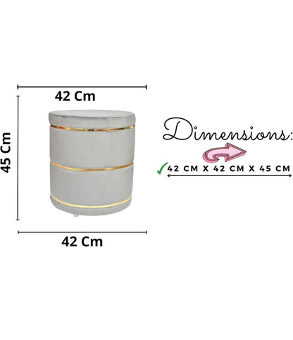 Luxury Grey Velvet Round Ottoman Stool with Gold Metal Accents – Modern Pouffe for Living Room & Bedroom