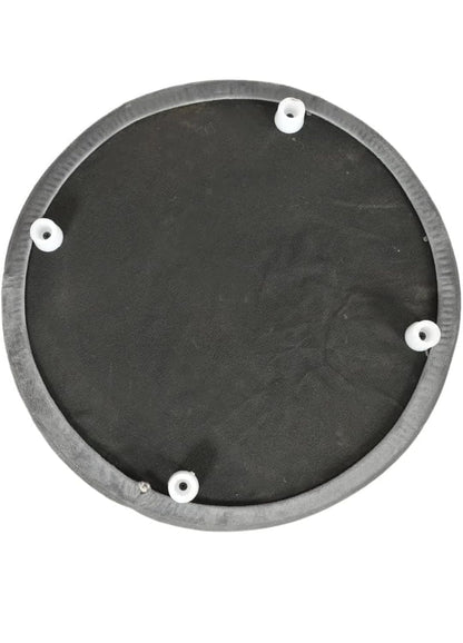 Luxury Grey Velvet Round Ottoman Stool with Gold Metal Accents – Modern Pouffe for Living Room & Bedroom