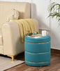 Luxury Grey Velvet Round Ottoman Stool with Gold Metal Accents – Modern Pouffe for Living Room & Bedroom