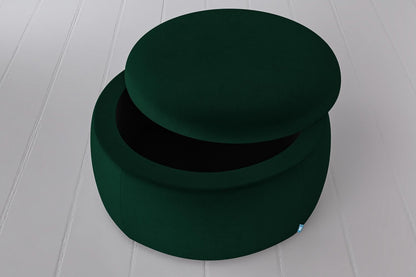 Luxury Velvet Round Storage Ottoman Stool – Dark Green Pouffe for Living Room & Bedroom