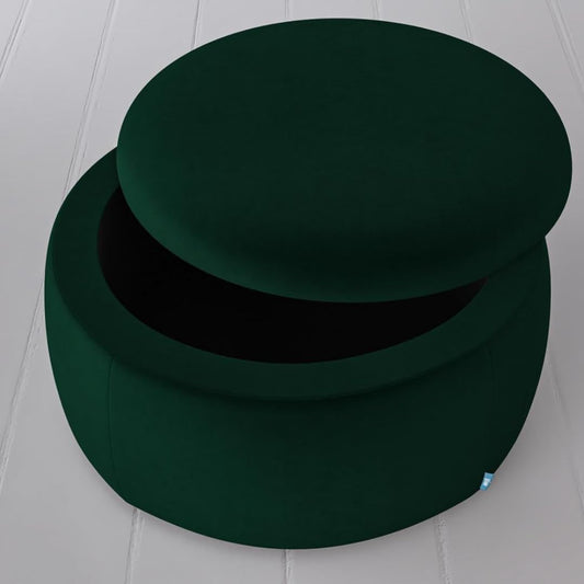 Luxury Velvet Round Storage Ottoman Stool – Dark Green Pouffe for Living Room & Bedroom