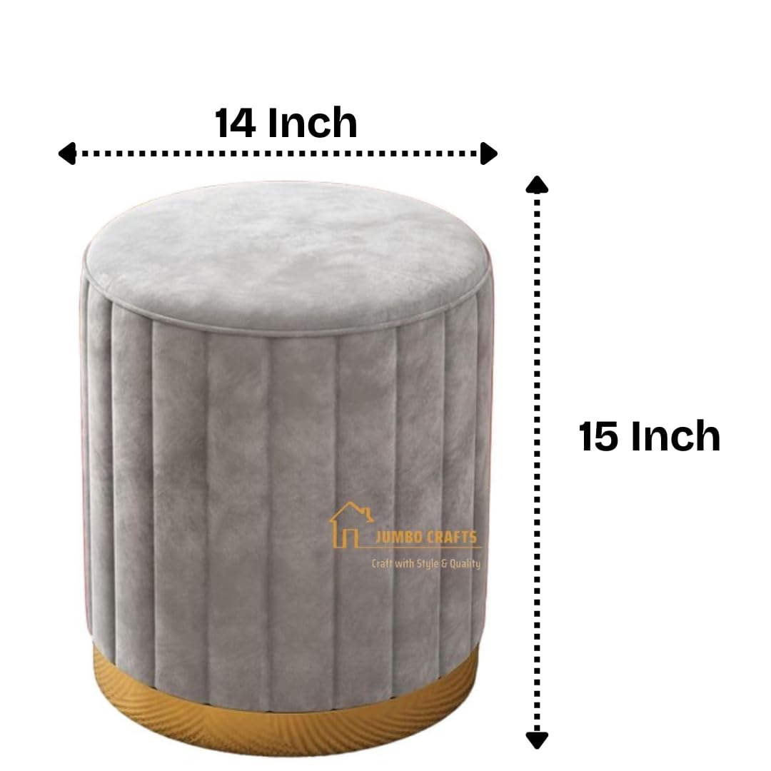 Luxury Grey Velvet Round Ottoman Stool with Gold Base – Modern Upholstered Footrest & Accent Seat