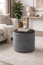 Round Storage Ottoman with Wooden Lid – Upholstered Velvet Pouffe for Living Room & Bedroom