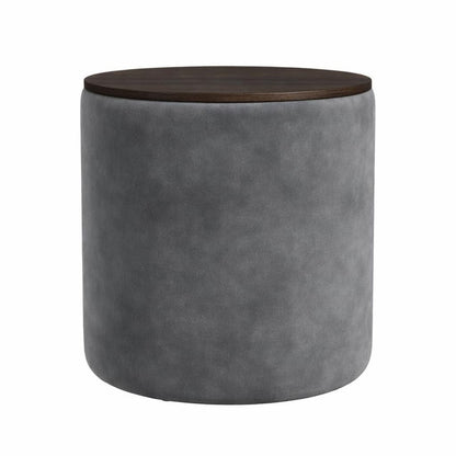 Round Storage Ottoman with Wooden Lid – Upholstered Velvet Pouffe for Living Room & Bedroom