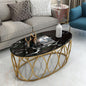 Luxury Oval Coffee Table with Black Marble Top & Gold Metal Base – Modern Center Table for Living Room