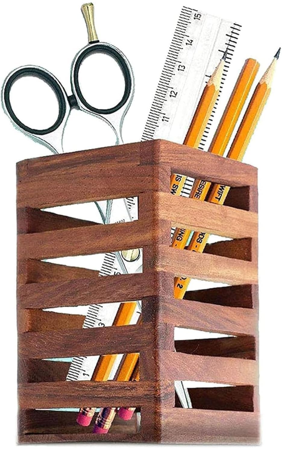 Handcrafted Wooden Pencil Holder | Rustic Desk Organizer for Office & Study