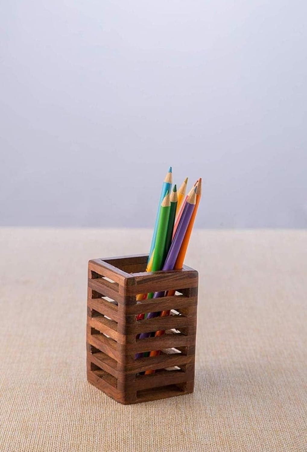 Handcrafted Wooden Pencil Holder | Rustic Desk Organizer for Office & Study